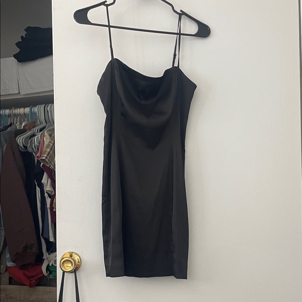 Aritzia Classic Black Satin Mini Dress